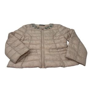 Sisley Embellished, Jeweled Cream Puffer Jacket